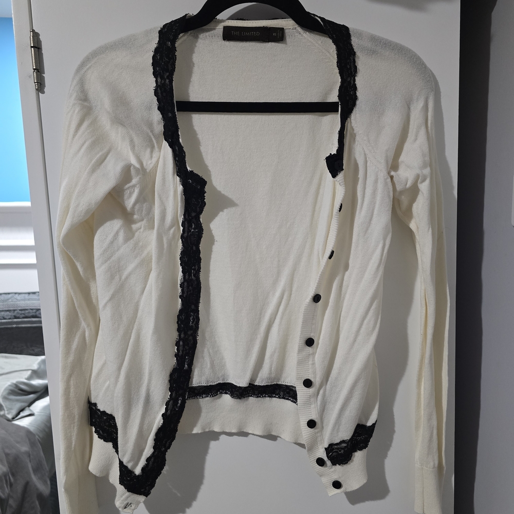 The Limited Cream Cardigan with Black Lace Trim